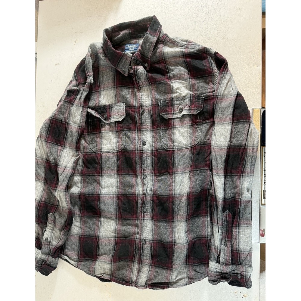 Faded Glory Men's XL Plaid Flannel Button Up Shirt Black White‎ Red